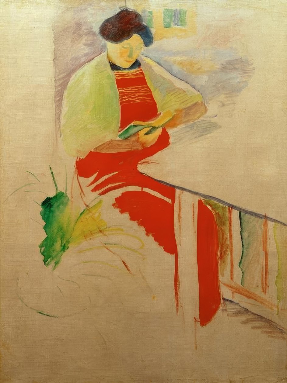 Žena s červenou zástěrou na balkoně (Alžběta) od August Macke