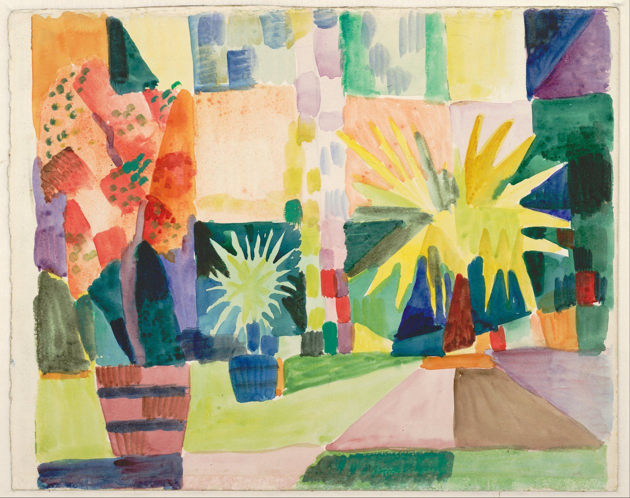 Zahrada u Thunského jezera (Granátovník a palma v zahradě), 1914 od August Macke
