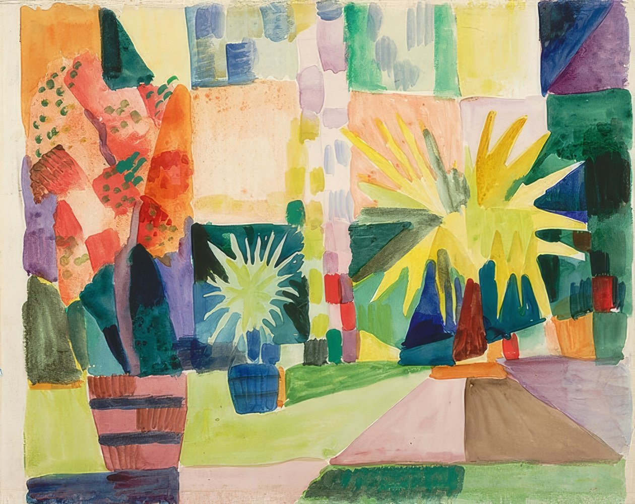 Zahrada u jezera Thun (granátovník a palma v zahradě). 1914 od August Macke