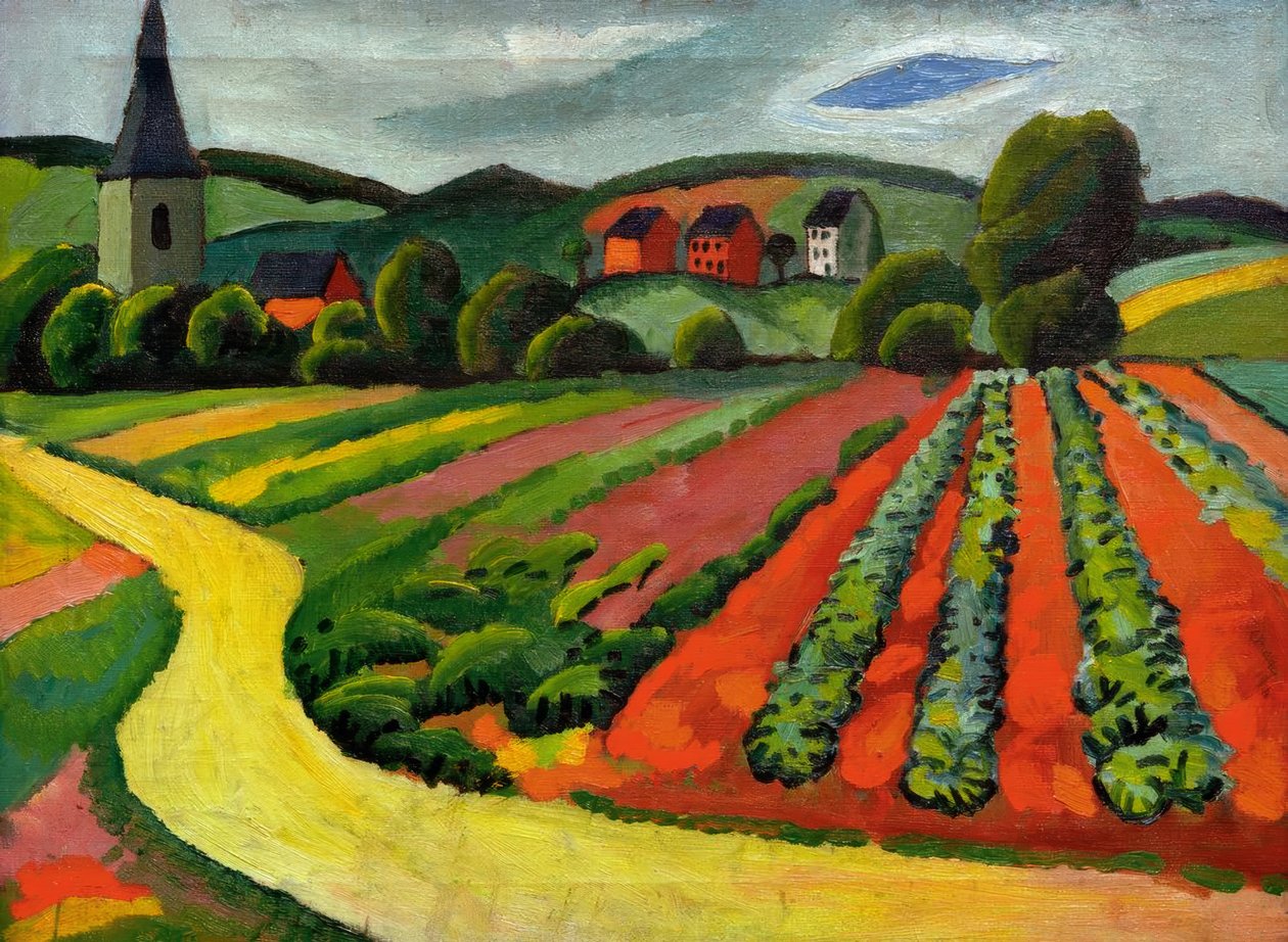 Krajina s kostelem a cestou od August Macke