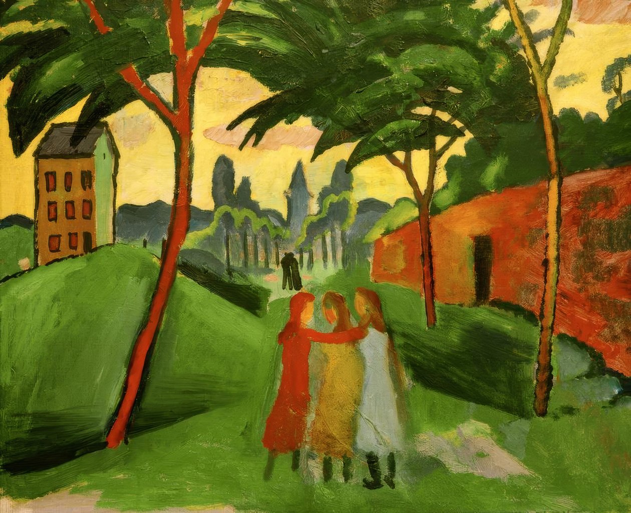 Krajina se třemi dívkami od August Macke