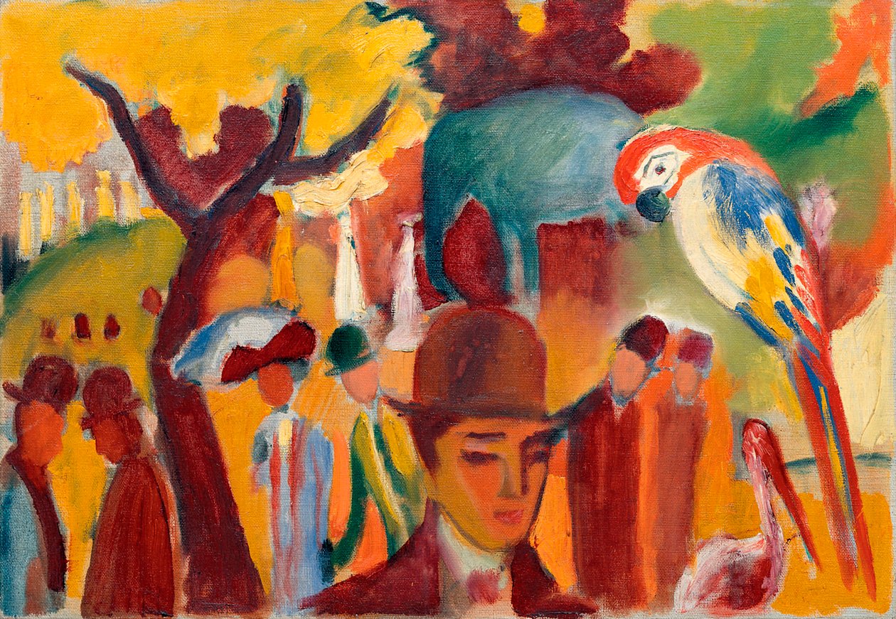 Malá zoologická zahrada v hnědé a žluté barvě. Obraz August Macke (1887-1914), olej na plátně od August Macke