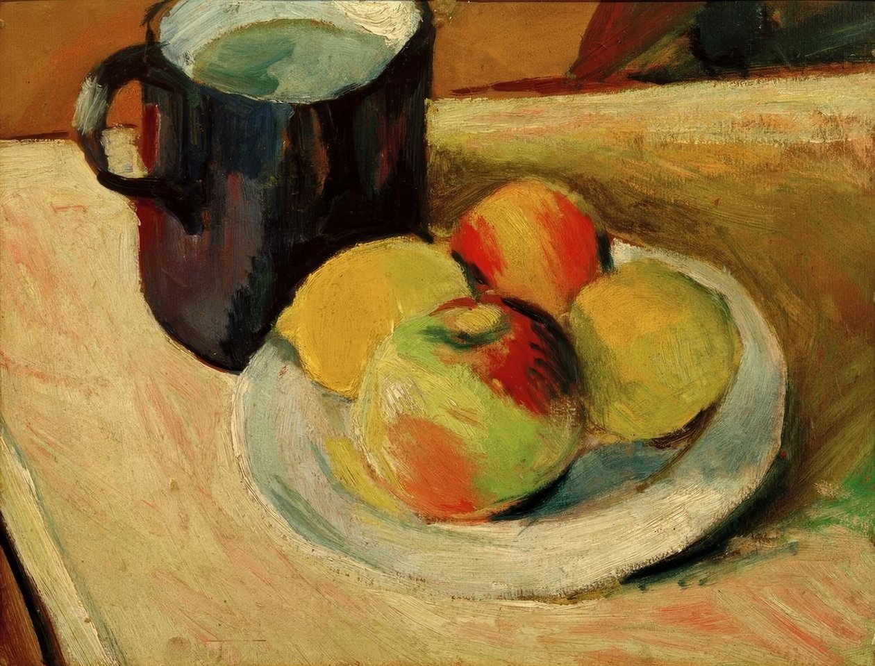 Mléko a jablka na talíři od August Macke