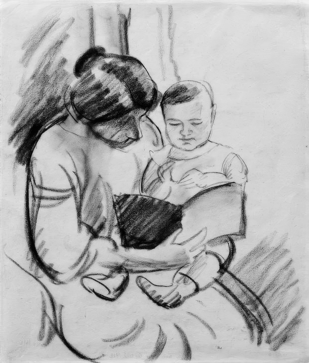 Matka s dítětem, čtení (Elisabeth a Walterchen od August Macke