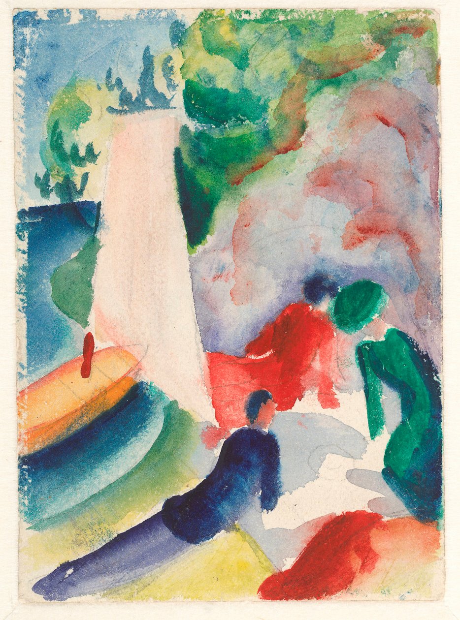 "Piknik na pláži"" (Piknik po plavbě) Akvarel od Augusta Mackeho (1887-1914) 1913 Rozměr 17,6 x 12,2 cm Albertina, Vídeň od August Macke