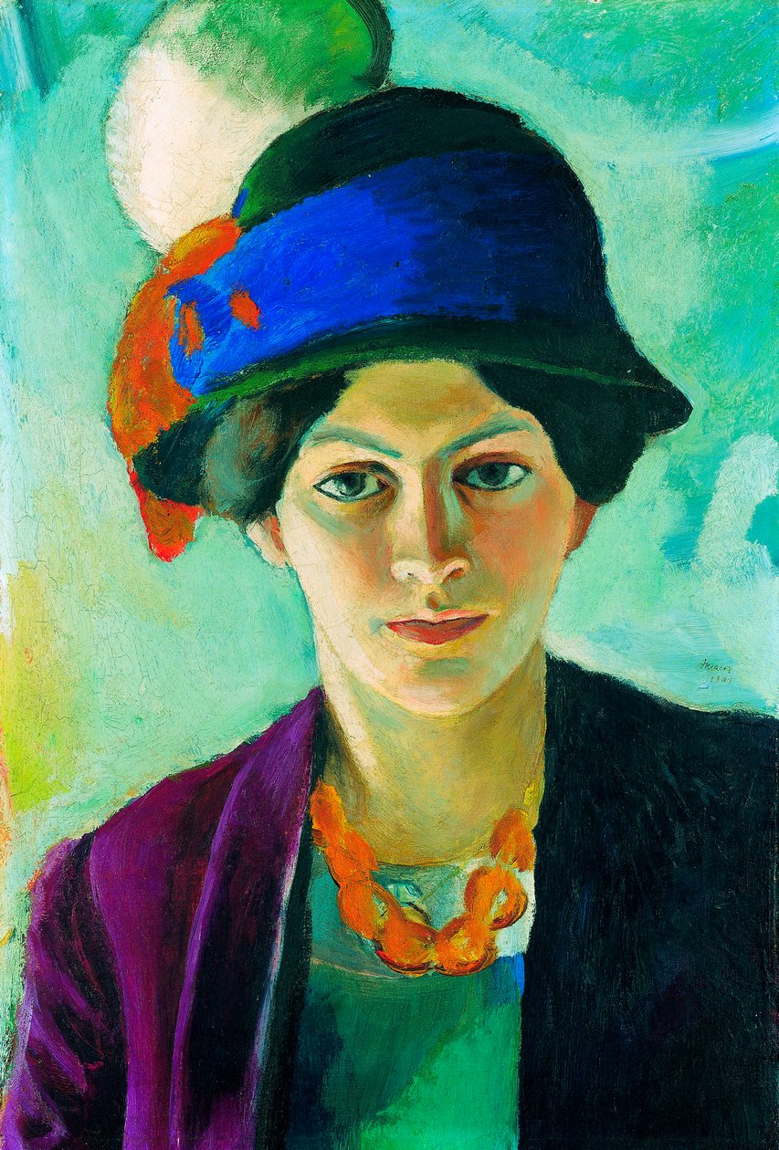 ""Portrét umělcovy ženy s kloboukem"" (Umělcova žena s kloboukem) Malba Augusta Mackeho (1887-1914) od August Macke