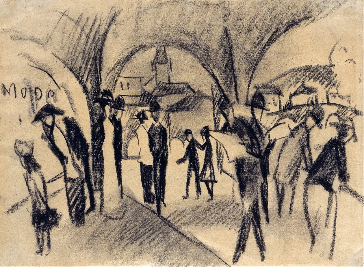 Scéna pod arkádami v Thunu od August Macke