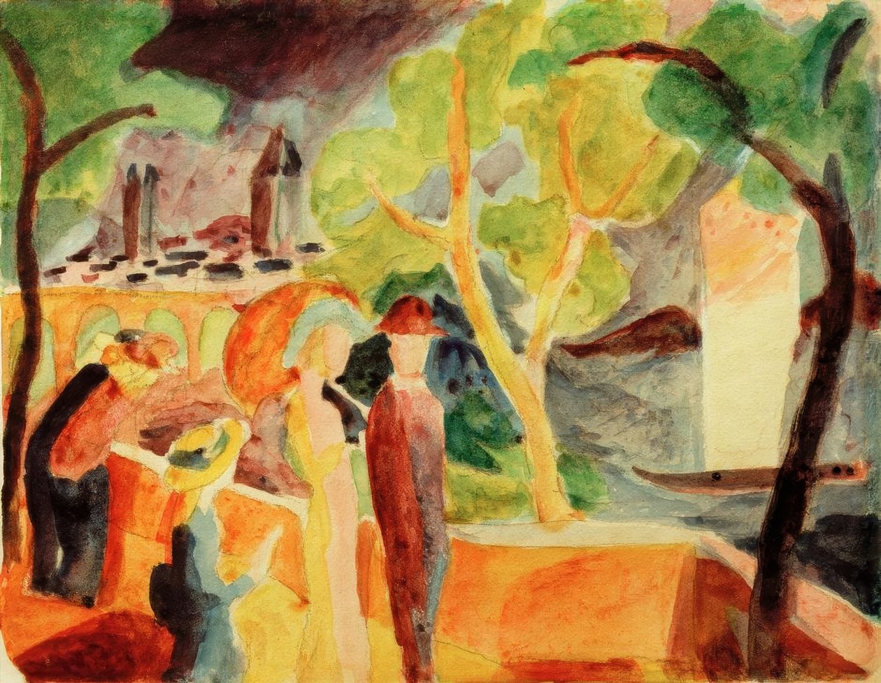 Chodci na jezeře od August Macke
