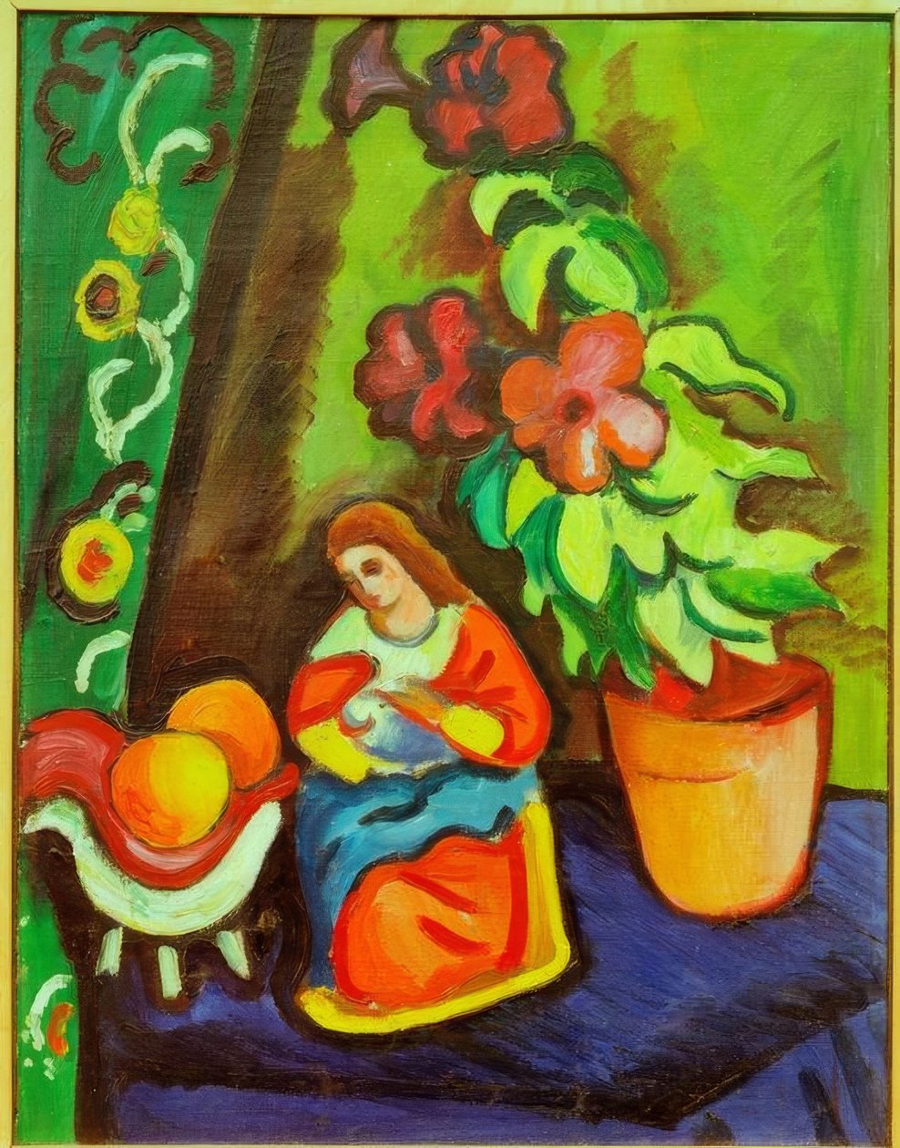 Zátiší s Madonnou, petúniemi a jablky od August Macke