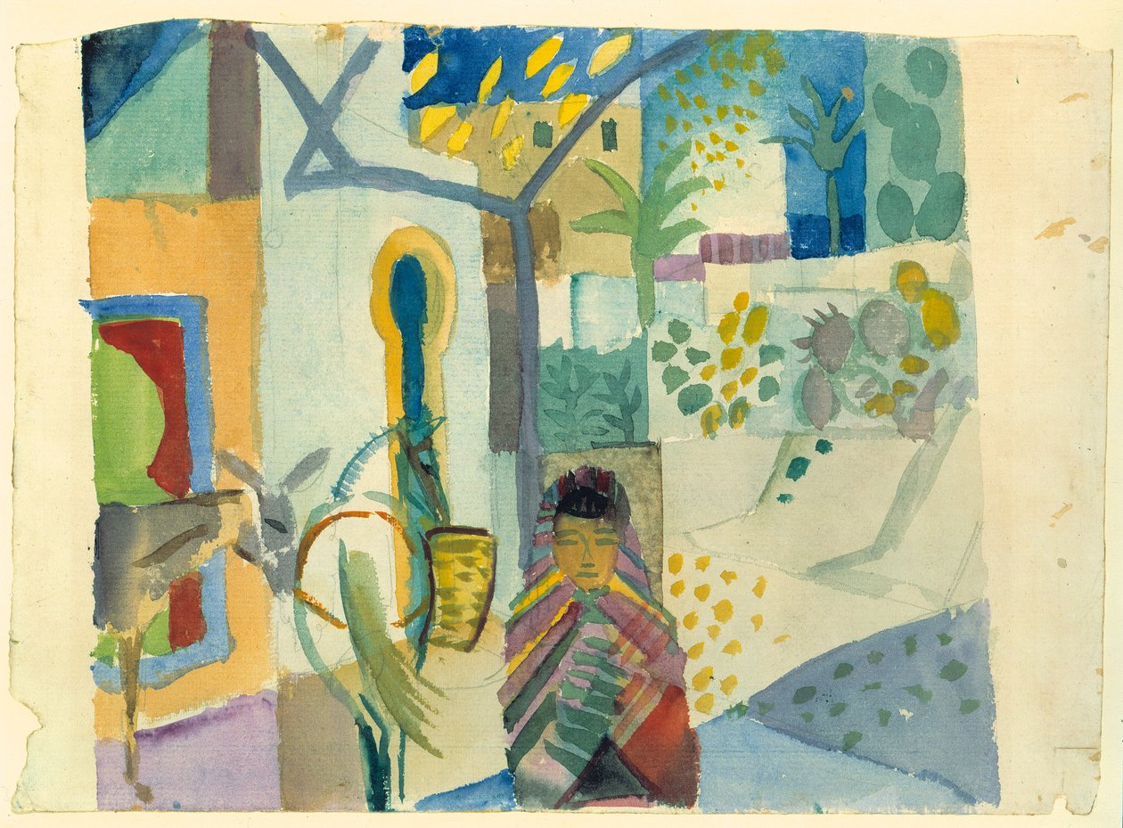 Mladá dívka s koněm a oslem, 1914. od August Macke