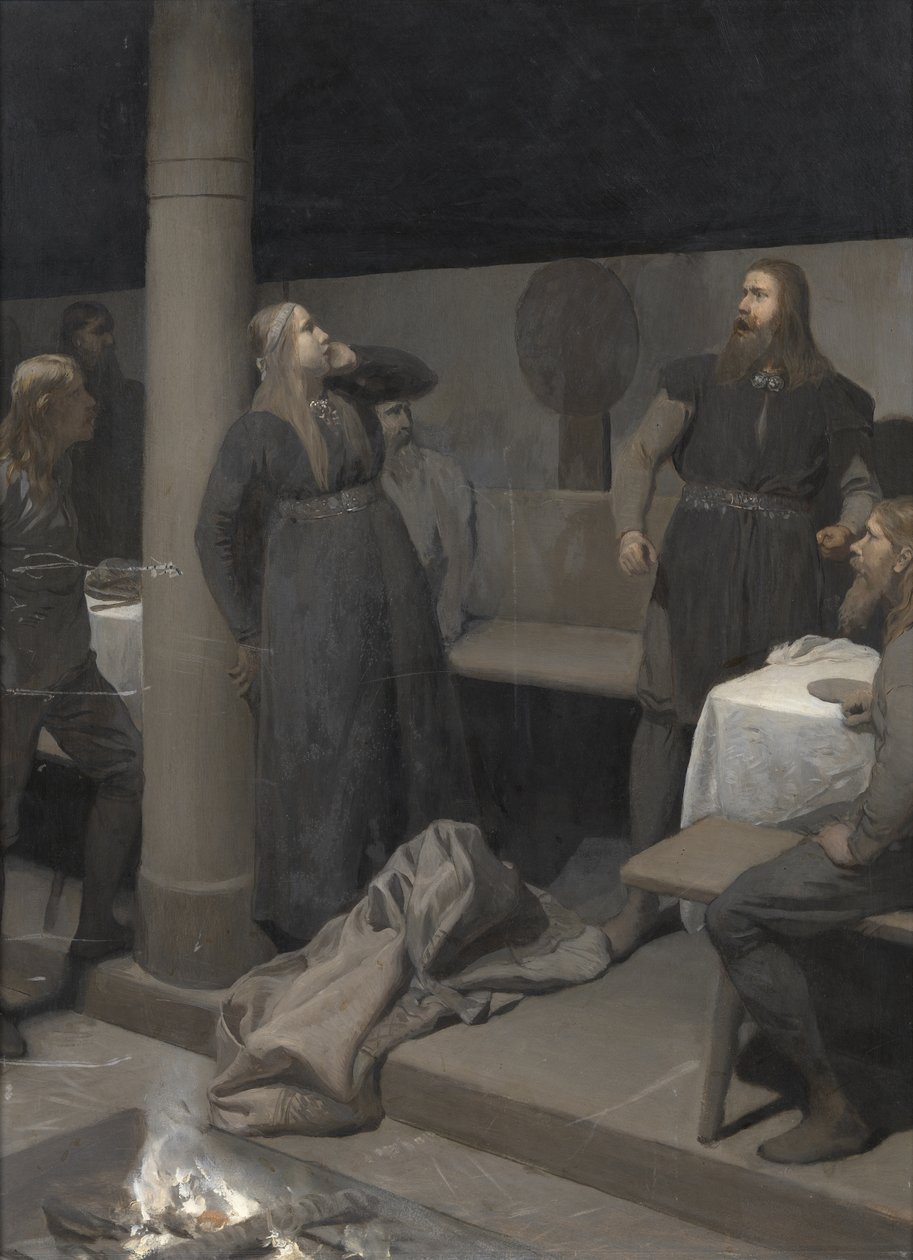 Příběh spáleného Njálla: Gunnar a Hallgerðr, c. 1895. od August Malmström