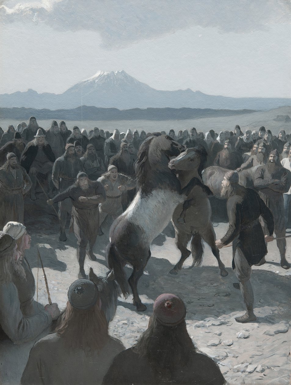 Příběh spáleného Njálla: Koňský souboj v Hliðarendi, 80. léta 19. století. od August Malmström