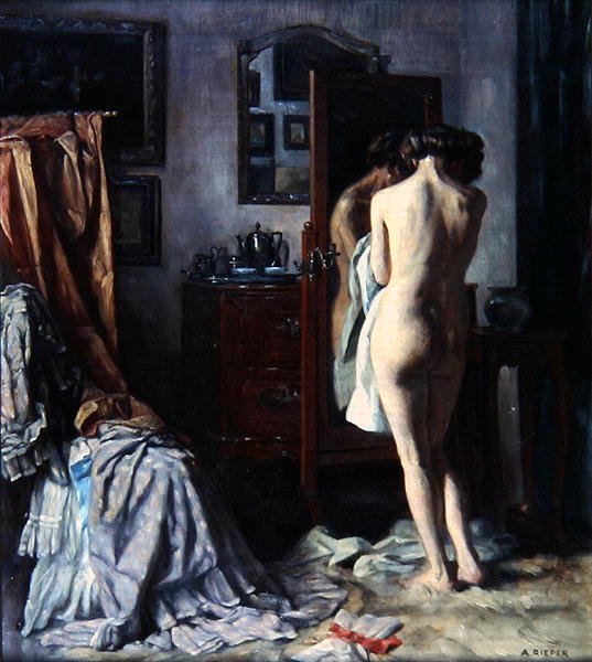 Budoár, kolem roku 1910 (olej na plátně) od August Rieper