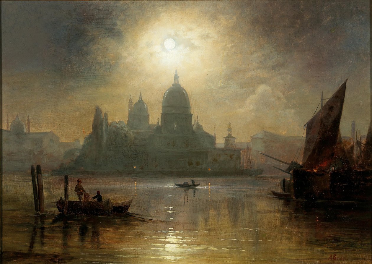 Benátky, měsíční noc nad Santa Maria della Salute od August Seidel