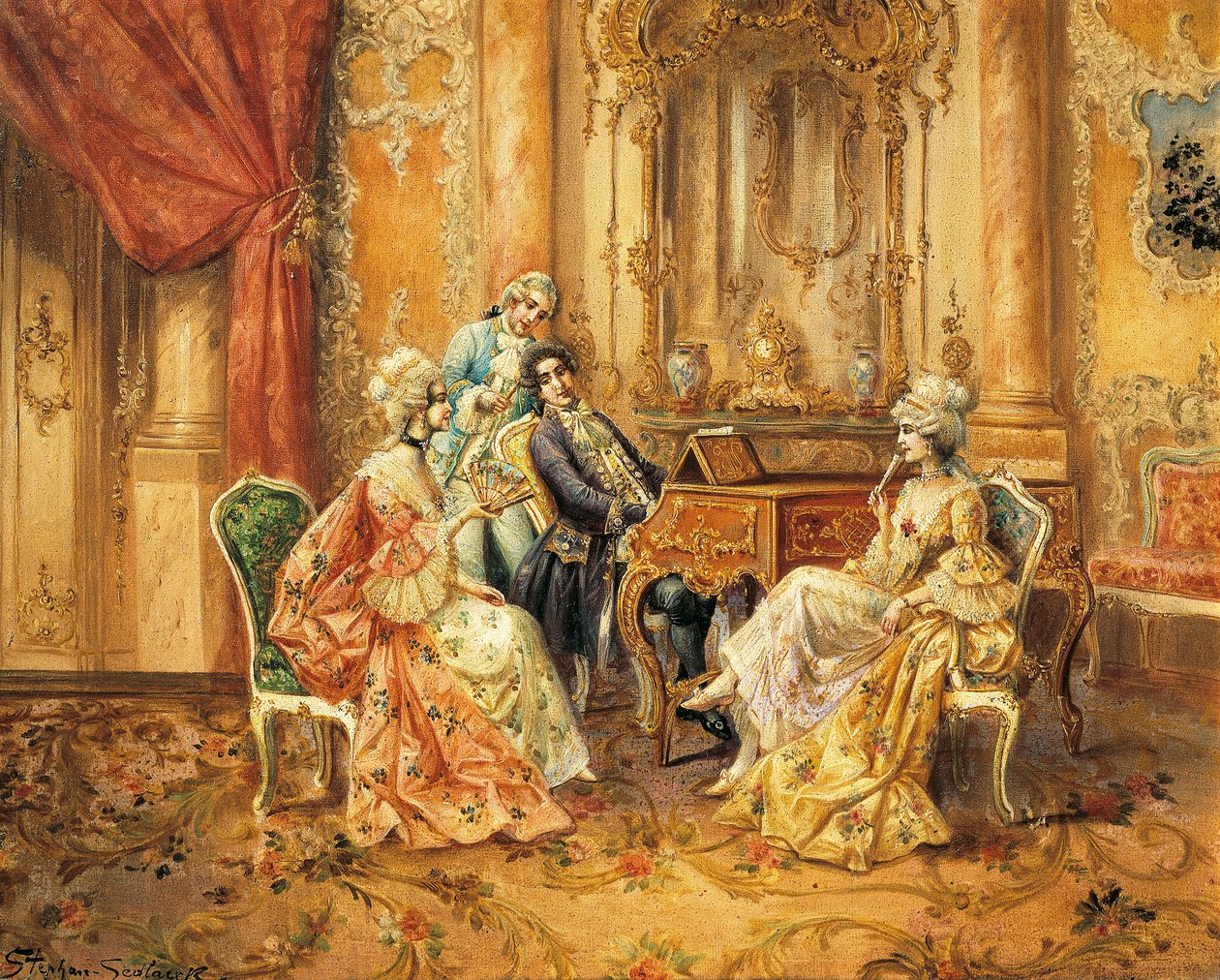 U klavíru Štěpán Sedláček (1868-1936), olej na plátně od August Stephan Sedlacek