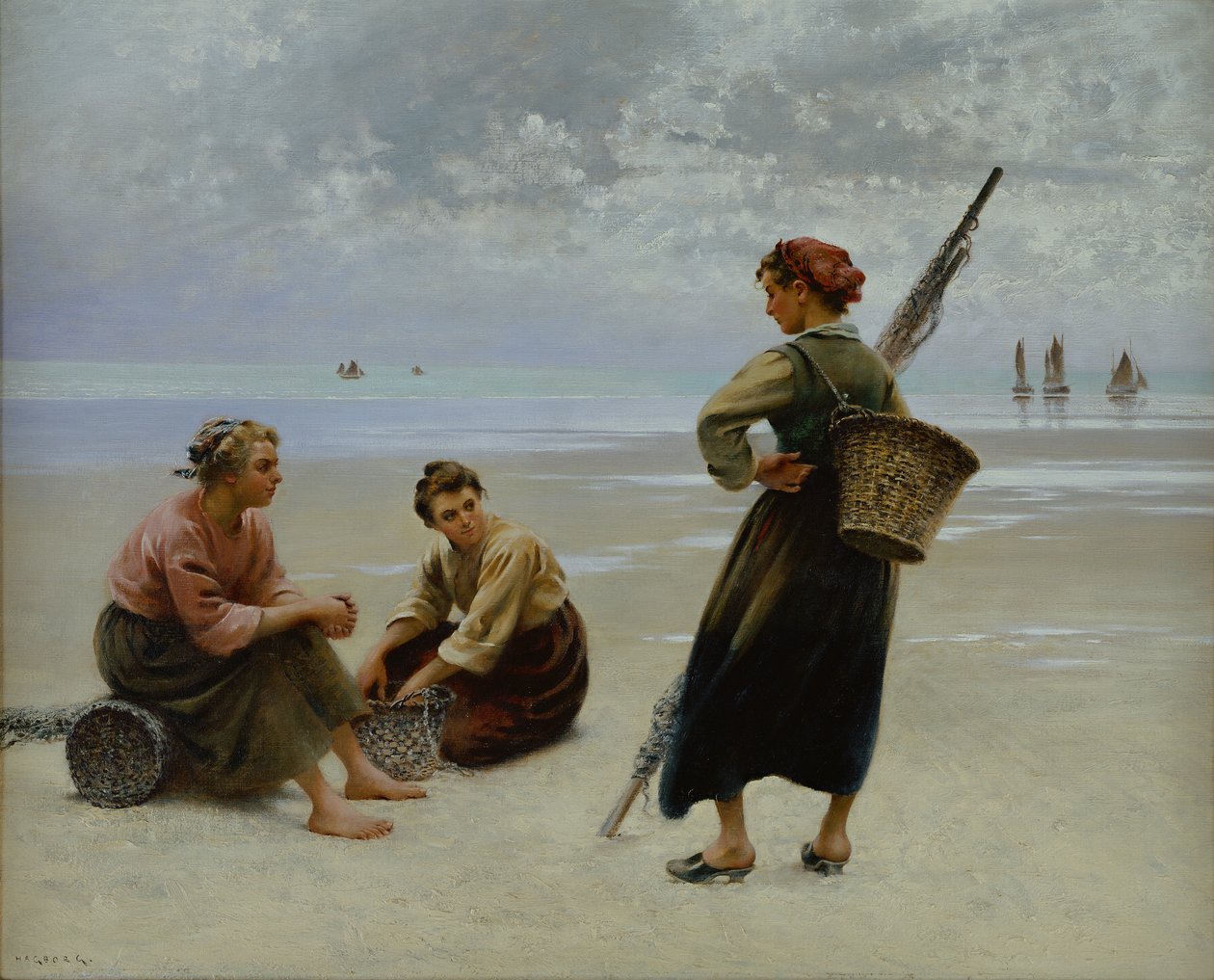 Sběrači mušlí, Bretaň (olej na plátně) od August Wilhelm Nikolaus Hagborg