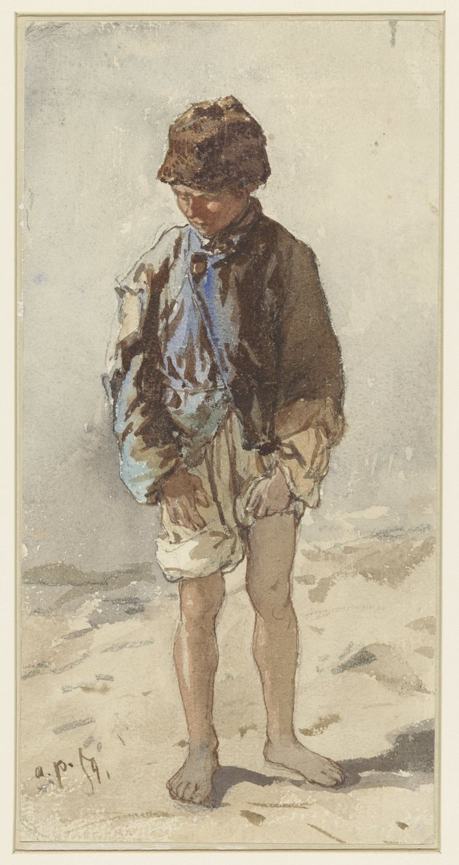 Maďarský chlapec, stojící a tváří, bosý a v kožešinové čepici od August Xaver Carl von Pettenkofen