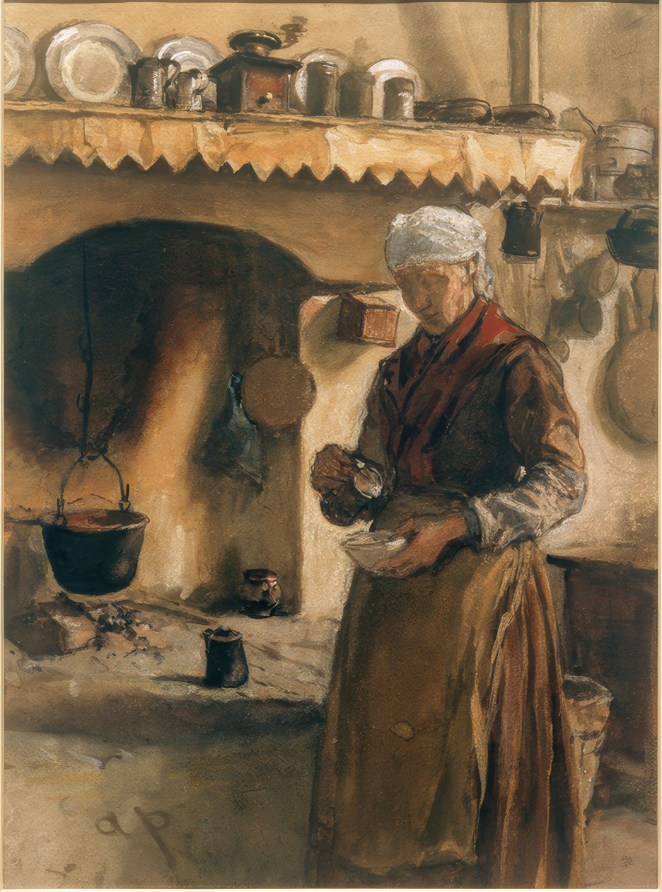 Italská rolnice u plotny od August von Pettenkofen