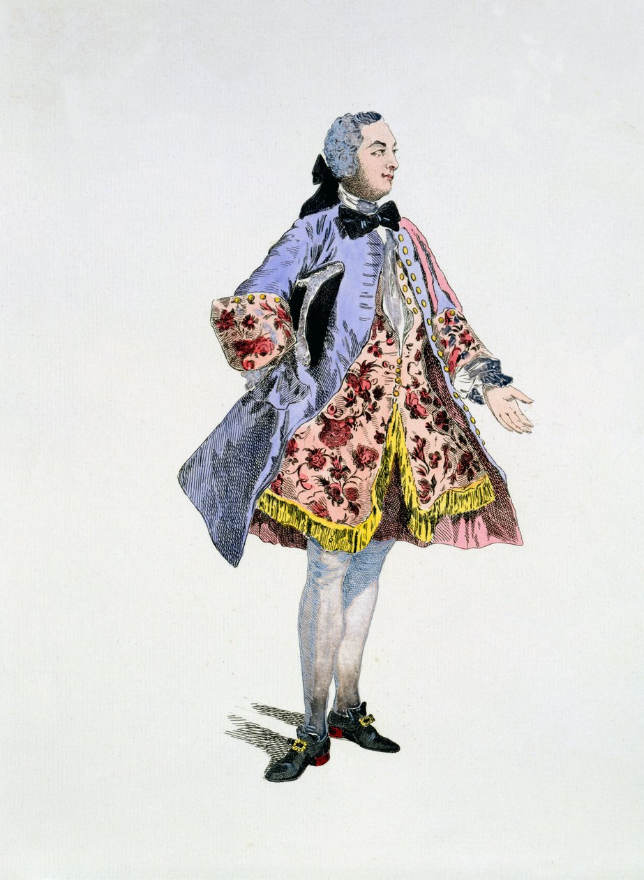 Monsieur Bellecour v roli Belforta, 9. března 1744 (ručně kolorovaná rytina) od Auguste Alexandre Guillaumot