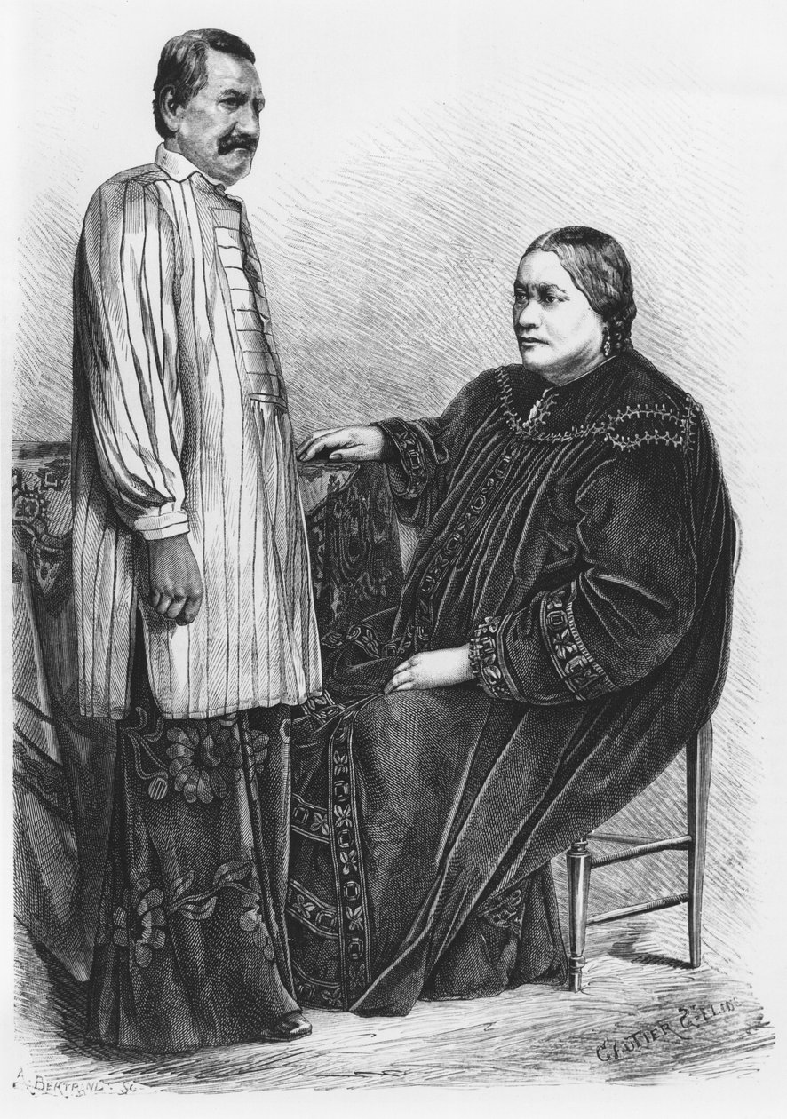 Královna Pomare IV (1827-77) z Tahiti a její manžel, ilustrace z „Le Tour du monde“, vyryla Gautier, Saint-Elme (nar. 1849) 1876 od Auguste Bertrand