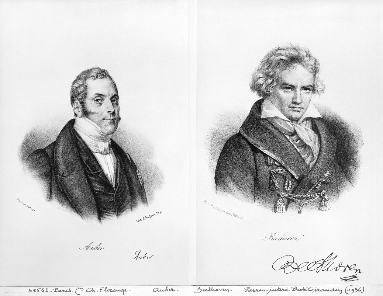 Esprit Auber (1782-1871) a Ludwig van Beethoven (1770-1827) od Auguste Bry