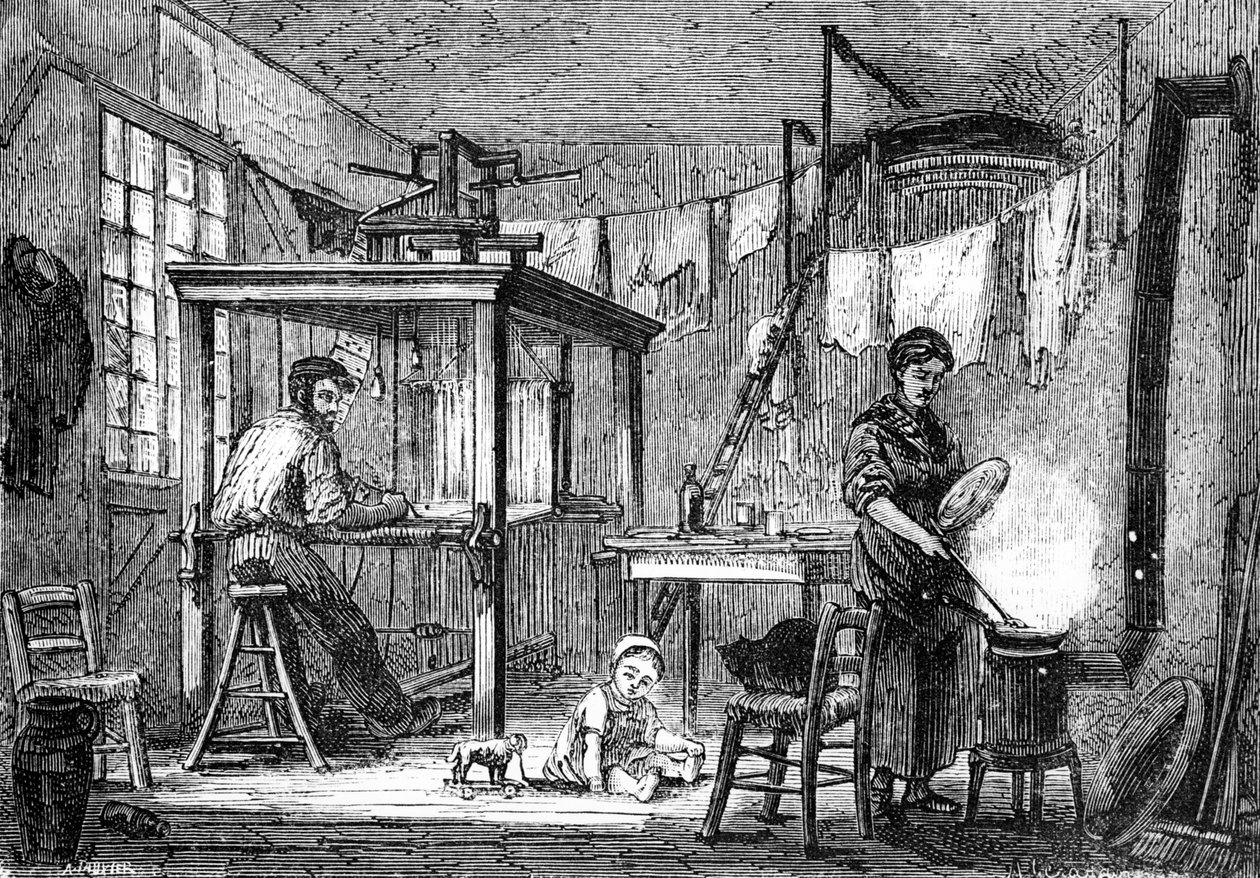 Lyonský tkadlec a jeho rodina, asi 1880 (litografie) od Auguste Gerardin