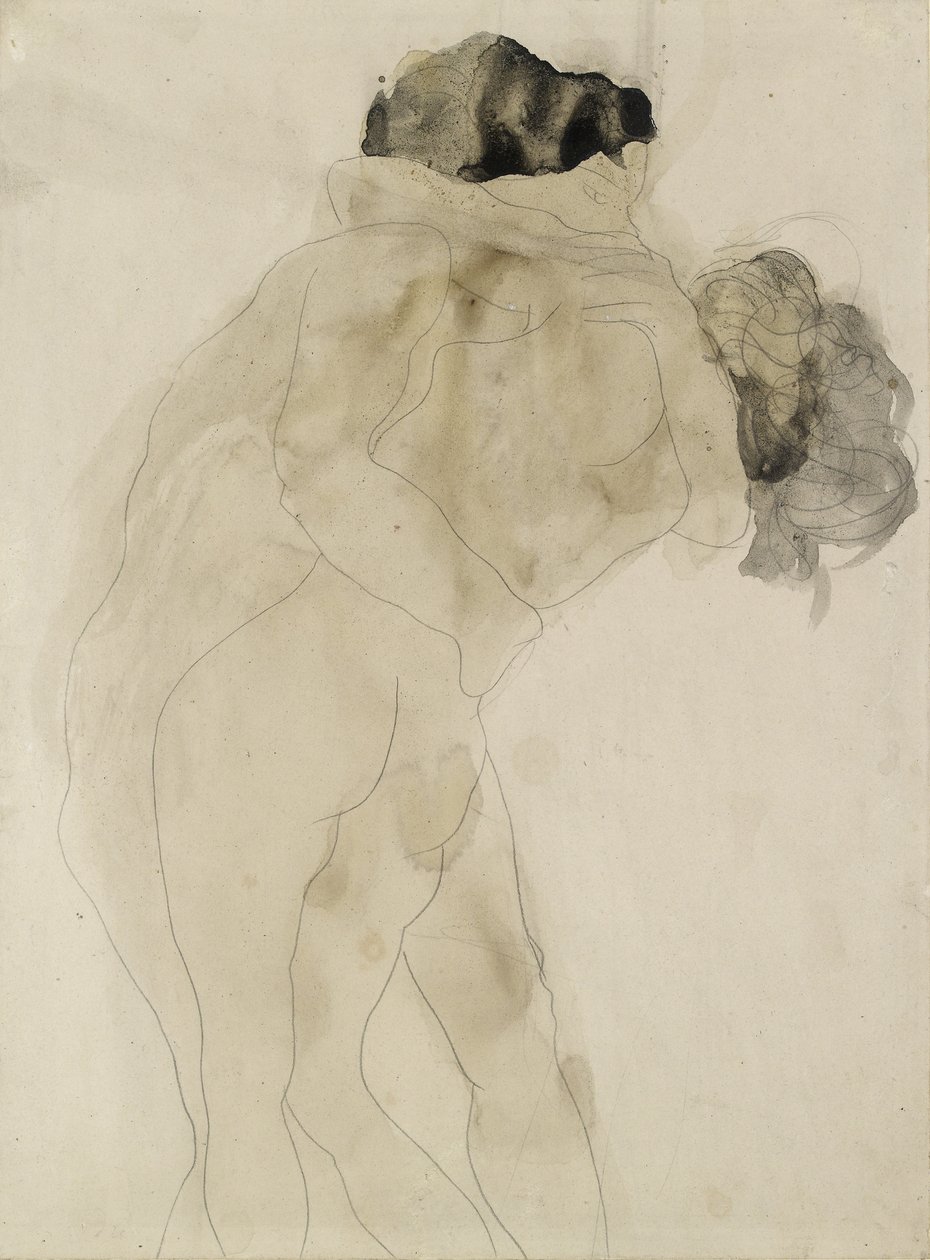 Dvě objímající se postavy (grafit na bílém tkaném papíře) od Auguste Rodin