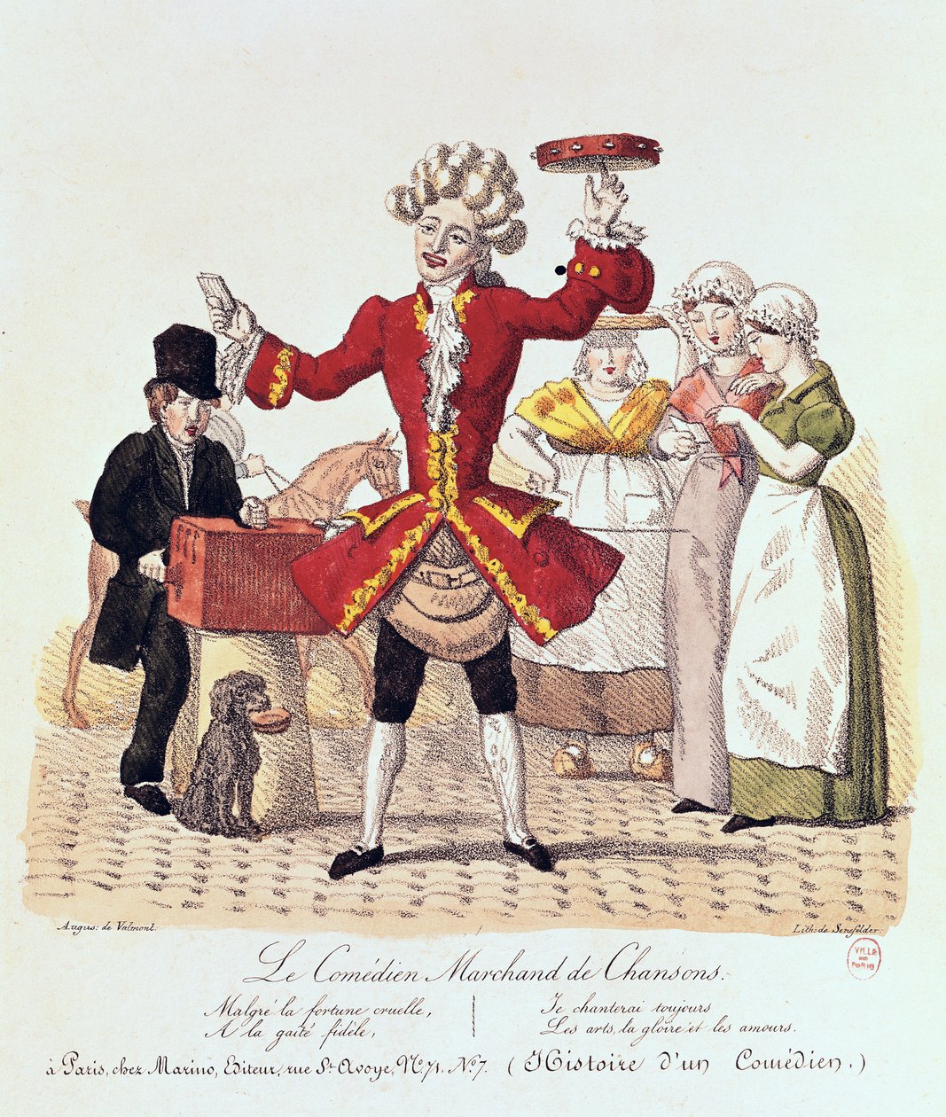 Pouliční zpěvák, vyrytý Aloisem Senefelderem (1771-1834) od Auguste de Valmont