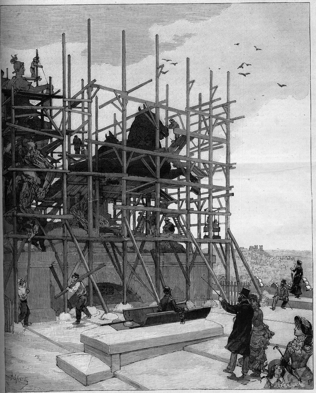 Arc de Triomphe v Paříži: současný stav stavebních prací na soše od Alexandra Falguiere (1831-1900) nebo ""Triumf republiky"" od Auguste (after) Gerardin