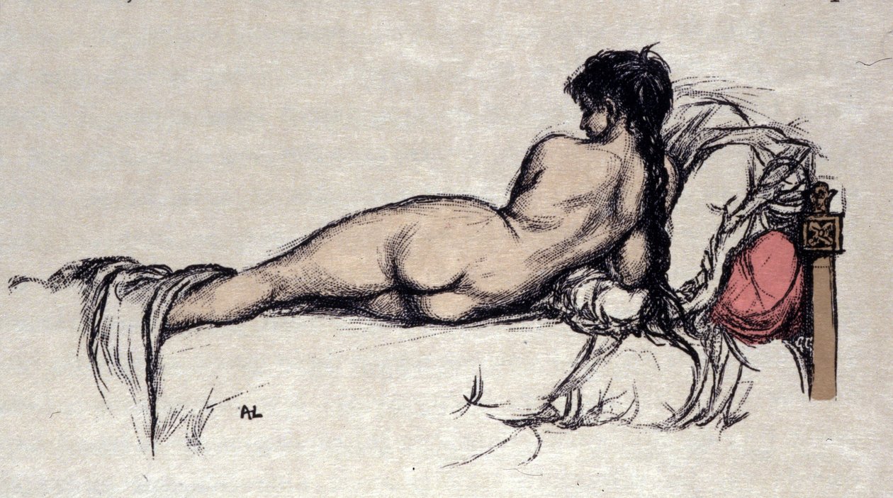 Nahá žena v posteli od Auguste (after) Leroux