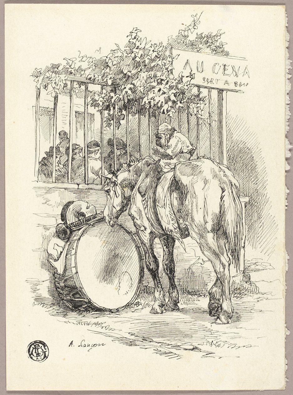 Kůň s opicí na hřbetě od Auguste Andre Lancon