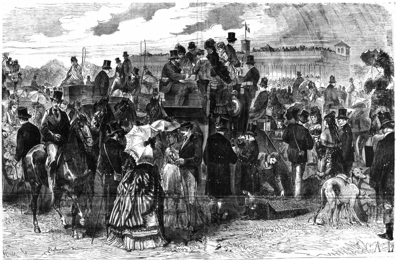 Závody Longchamps: Le Grand Prix de Paris, -v „“Le Figaro“, obrazová příloha z neděle 6. června 1875, kresba Lançon. od Auguste Andre Lancon