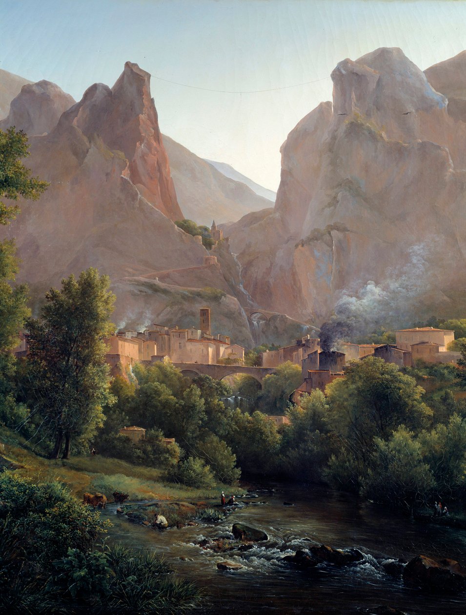 Detail vesnice Moustiers Sainte Marie (Moustiers Sainte-Marie). Obraz Auguste Bec (1797-1874) 19. století Aix en Provence, Musee Granet od Auguste Bec