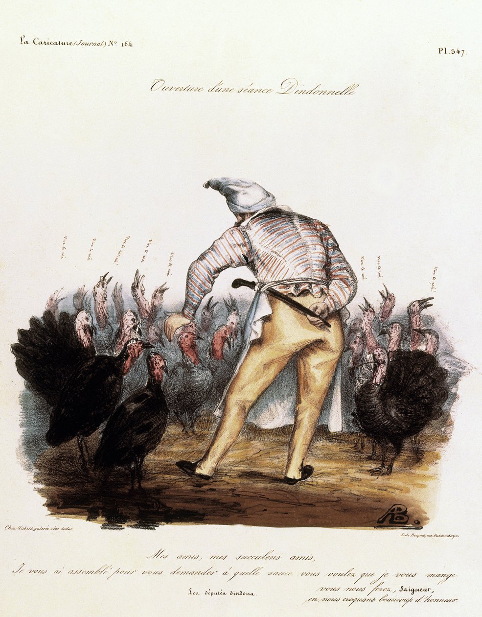 Louis Philippe s noční čepicí na hlavě, obklopený krůty od Auguste Bouquet
