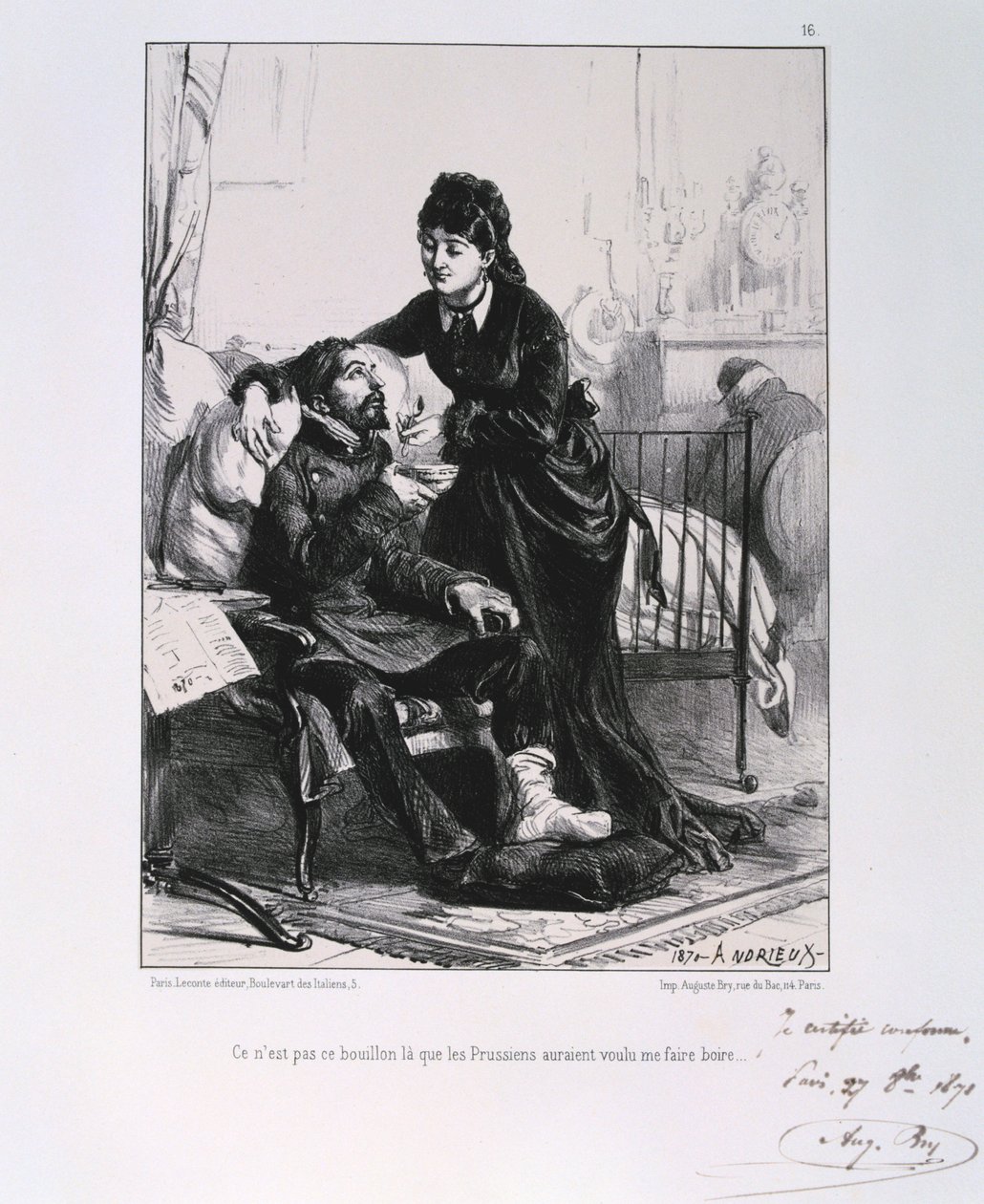 Žena krmící zraněného vojáka polévkou, Obléhání Paříže, francouzsko-pruská válka, 1870 1871 od Auguste Bry