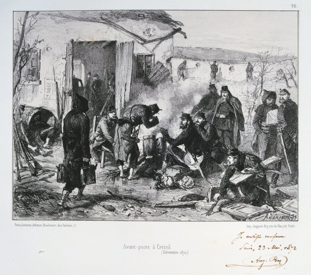 Francouzské předsunuté strážní stanoviště v Creteil, obležení Paříže, francouzsko-pruská válka, prosinec 1870 1872 od Auguste Bry