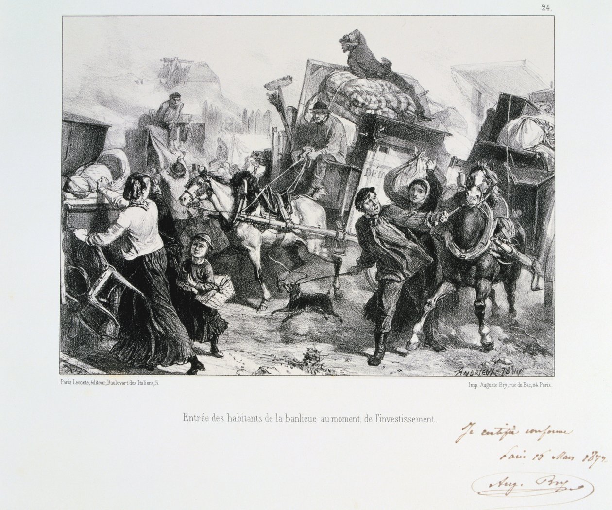 Obyvatelé předměstí přijíždějící do Paříže předtím, než Prusové obléhají město, 1870 1872 od Auguste Bry