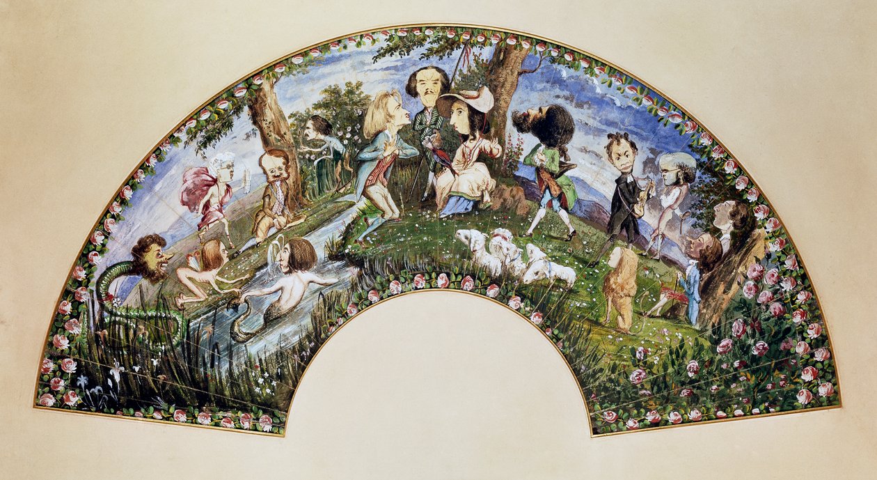 George Sand a přátelé v Nohant v roce 1838, obraz vějíře od Auguste Charpentier (1813-1880) od Auguste Charpentier