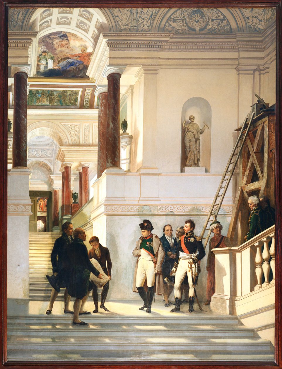 Napoleon I. navštěvuje schodiště Louvru v doprovodu architektů Perciera a Fontaina... od Auguste Couder