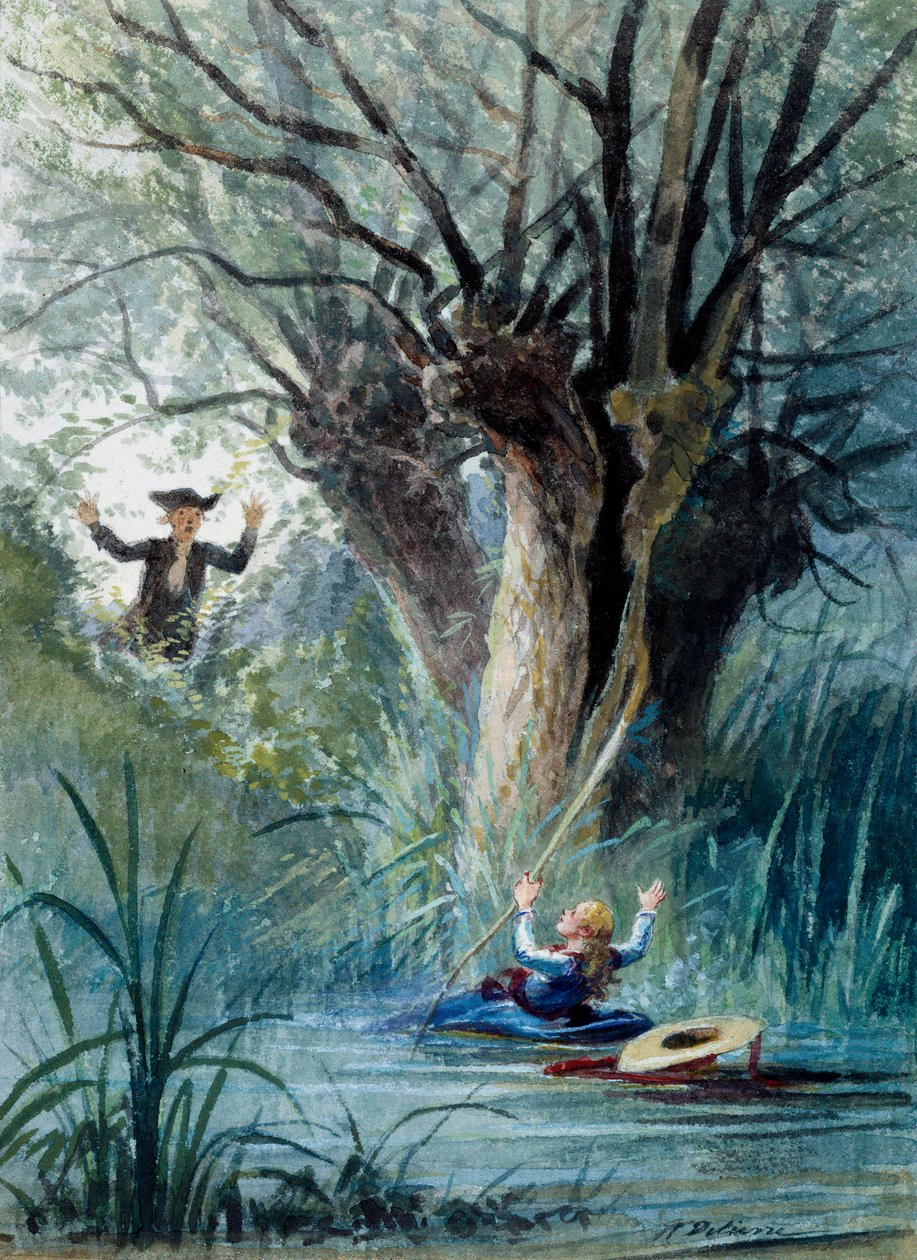 Ilustrace bajky „Dítě a učitel školy“ od Jean de La Fontaine. Akvarel od Augusta Delierra (1829-c.1890) od Auguste Delierre