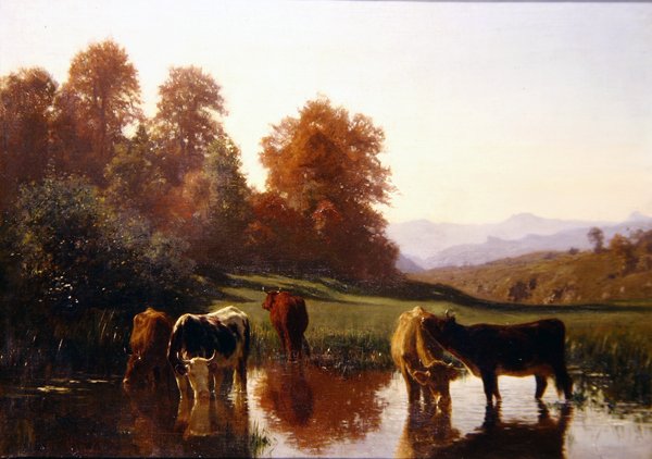 Napájení dobytka (olej na plátně) od Auguste Francois Bonheur