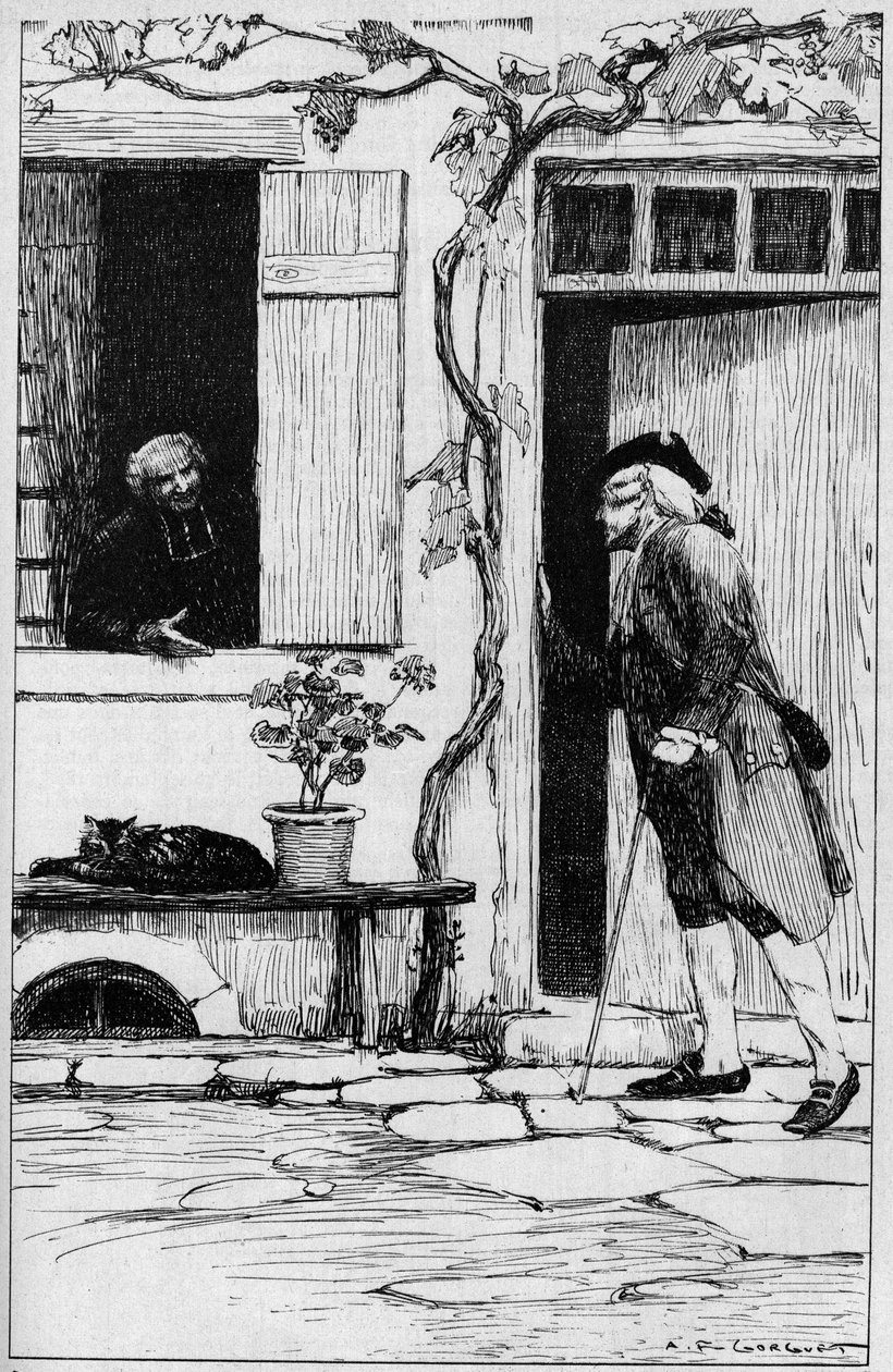 Farnost vesnice Ermenonville zve filozofa Jeana Jacquese Rousseaua (1712-1778), aby vstoupil do jeho presbytáře. Oise (60). Ilustrace Auguste Francois Gorguet (1862-1927) od Auguste Francois Gorguet