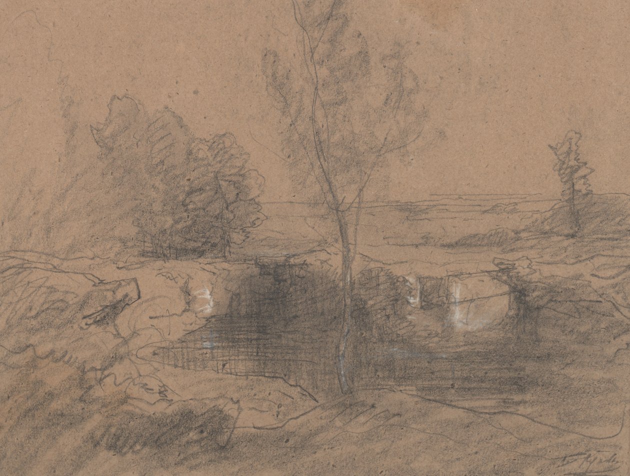 Krajina, cca 1853-65 (tužka a pero na papíře) od Auguste Francois Ravier