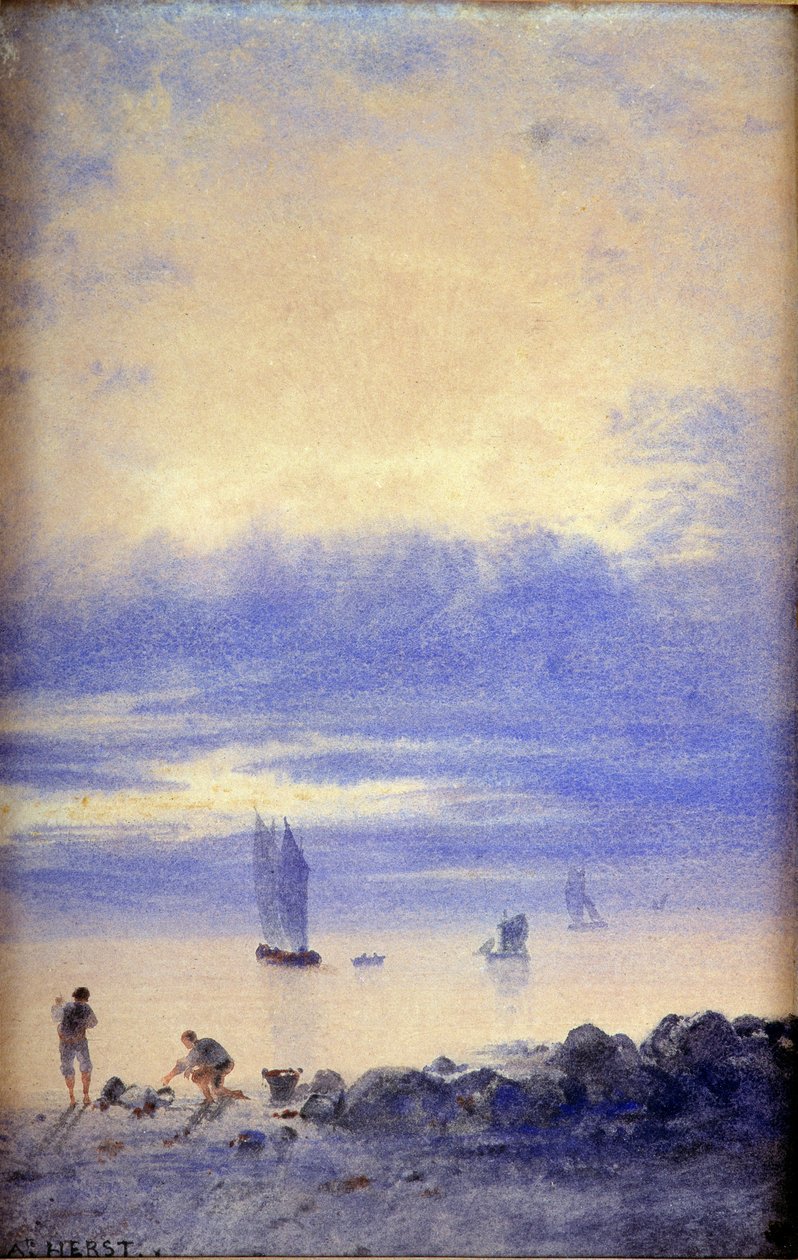 Přímořská krajina, pláž Saint-Malo (wc na papíře) od Auguste Herst
