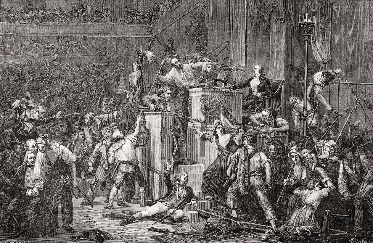 Hlava Ferauda u tribunálu, 20. května 1795, rok III, rytina Jonnarda z knihy Louise Blanca (1811-82) "Histoire de la Revolution Francaise" (rytina) od Auguste Jean-Baptiste (after) Vinchon