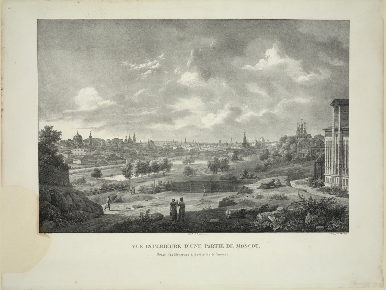 Přes řeku Yauza v Moskvě, c. 1830 od Auguste Jean Baptiste Antoine Cadolle