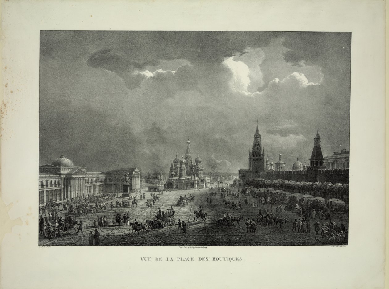 Horní obchodní řady na Rudém náměstí v Moskvě, c. 1830 od Auguste Jean Baptiste Antoine Cadolle