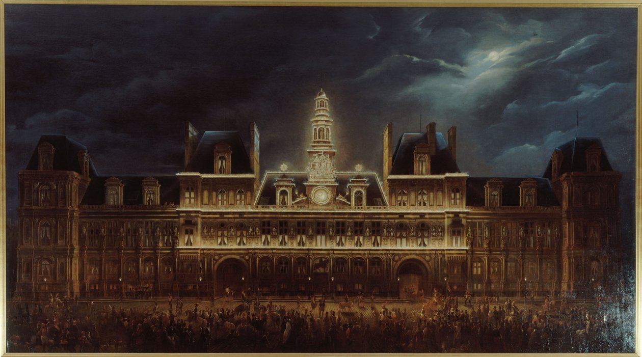 Osvětlení Hôtel de Ville na Den krále 1. května od Auguste Jean Simon Roux