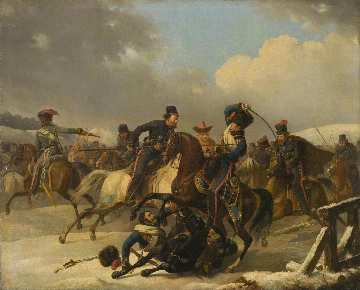 Kozáci pronásledovali ustupující francouzské vojáky, 1812, 1827 od Auguste Joseph Desarnod