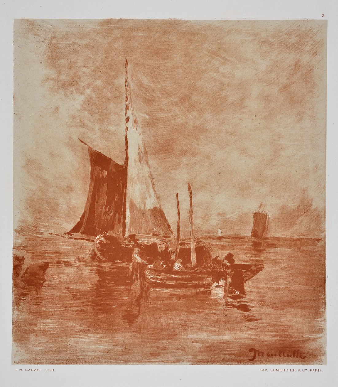 Rybářské lodě (kresba) od Auguste Lauzet